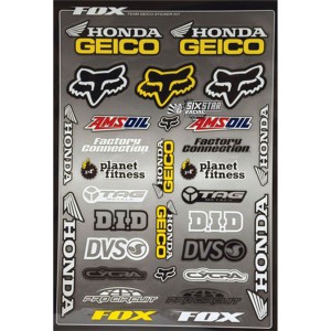 PLANCHE STICKERS FOX RACING HONDA GEICO